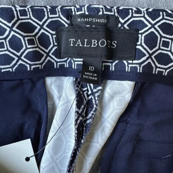 NWT Talbots Hampshire Ankle Pants Navy White Circle Geo Print Cotton Stretch 10 - Picture 8 of 9